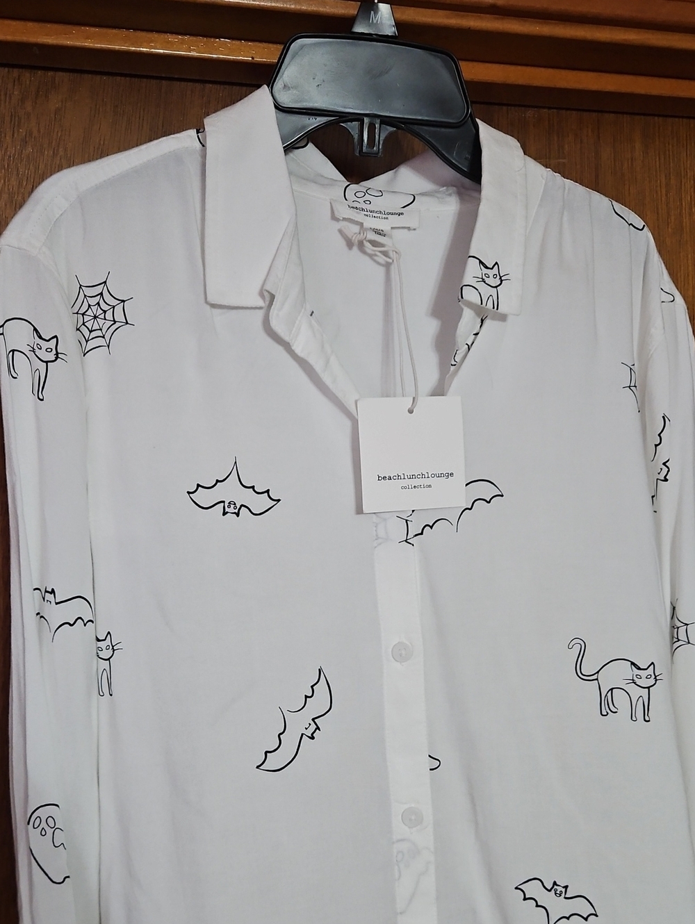 beachlunchlounge Spooky Season Cat And Bat Button Down Shirt Womens Large